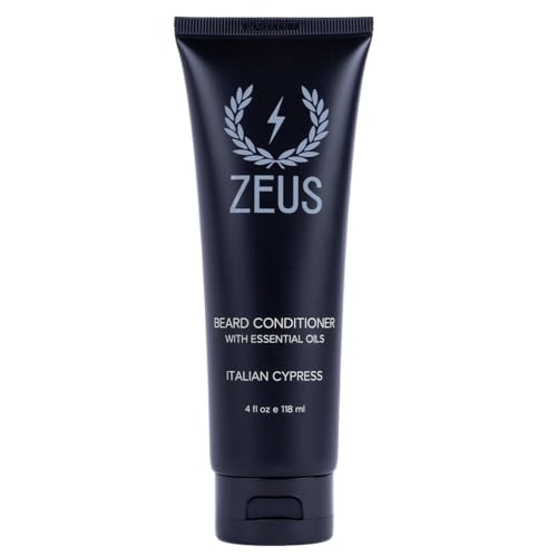 Image of ZEUS Beard Conditioner for Men with Essential Oils (Italian Cypress) 4 oz. | Moisturizing Beard Wash with Aloe Vera, Green Tea & Jojoba Oil for Healthier, Softer, Flake Free Beard Growth (Made in USA)