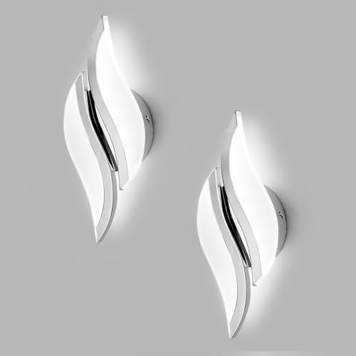 Image of CANEOE Modern LED Wall Sconce 6000K Chrome Indoor Wall Light Fixtures Acrylic Wall Sconce Lighting for Living Room Bedroom Bedside Bathroom Hallway Stairway Wall Lamp (Chrome, 2 Packs, 6000K)