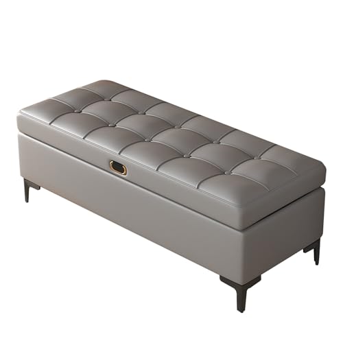 Banco de Almacenamiento Multifuncional, Banquetas Dormitorio con Tapa Abatible y Asiento Tapizado en Cuero, Ideal Como Zapatero y Mueble de Almacenamiento para La Entrada(Dark gray,23.6in/60cm)