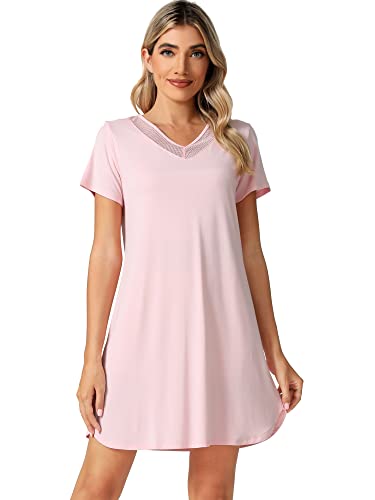 WiWi Viscose from Bamboo Nightgowns for Women Lightweight Casual Nightgown Short Sleeve Sleep Shirt Soft Summer Night S-XXL
