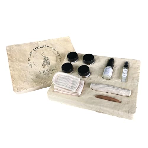 Image of 100% Natural Earthglow Ritual Facial Kit, Skin Brightening & Anti-Aging, Face Cream, Cleanser, Face Pack, Scrub, Mist, Aloe Vera Gel, Includes Accessories