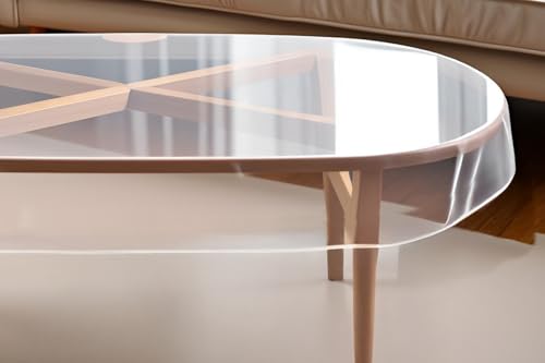 Image of The Furnishing Tree Oval Shaped Transparent Center Table Cover WxL 45x70 inches 0.25 mm Thickness Without Lace