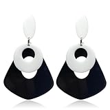Zszkoz Colourful Acrylic Earrings for Women Handmade Unique Retro Geometric Round Hollow Resin Statement Drop Dangle Earrings 70s 80s Jewelry Gifts (black)