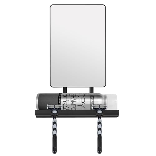 deweisn Fogless Shower Mirror, 360° Rotation Adjustable Shaving Mirror,Bathroom Shower Mirror with Multifunctional Storage Tray and Razor Holders