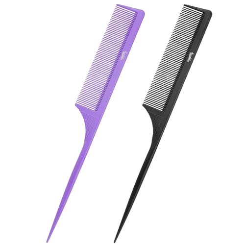 Kunihiko 2Pcs Rat Tail Comb Parting Combs for Women, Fine Tooth Parting Tip Carbon Fiber Root Teasing Anti Static Hair Comb for Styling (Green,Black)
