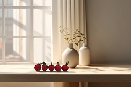 your castle 5 Apples in Original Size (7 cm) Made of Felt Handmade with Hanging Table Decoration with Artificial Apple in Bright Red - Image 3