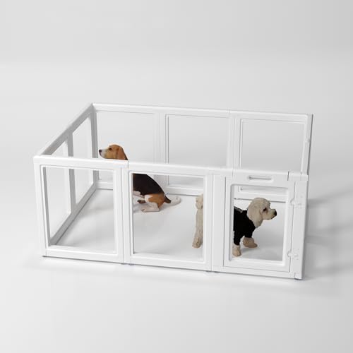 LoveTail Clear Acrylic Dog & Cat Playpen - Indoor, Easy to Install, 23.6" H, 10 Pieces (White)