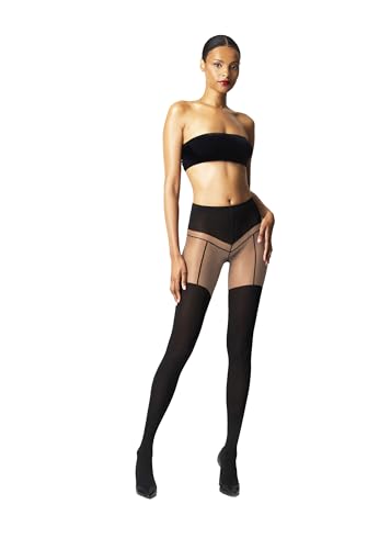 Wolford Garter Belt Tights For Women 40 Denier Sheer-Opaque Matte Pantyhose With Soft Knitted Waistband Circular Knit Design