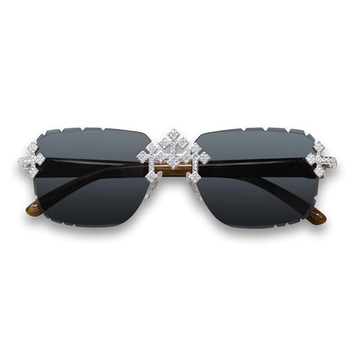 Image of Iced-Out Triple Cross Sunglasses - Frameless Diamond-Cut Luxury Shades for Men & Women | UV400 Hip-Hop Eyewear