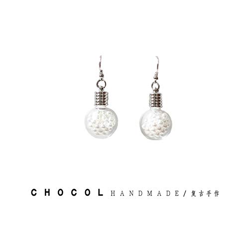 Preisvergleich Produktbild Ohrringe Für Mädchen / Damen Ohrringe, Handgefertigt, S925 Sterling Silber, Lustiges Süßes Mädchen, Transparente Glühbirne, Perle, Einfache Ohrringe Des Temperaments