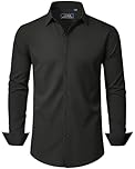 J.VER Black Dress Shirts for Men Slim Fit Long Sleeve Stretch Non Iron Business Casual Wedding Fashion Formal Shirt S