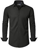J.VER Black Shirts for Men Adult Dress Slim Fit Long Sleeve Stretch Non Iron Business Casual Wedding Fashion Formal Shirt M