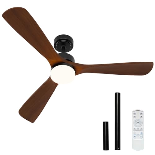 Image of Ceiling Fans with Lights, Solid Wood Blade, 45 W Reversible DC Motor <20 dB Ultra-Quiet for Home Living, 3 CCT, 6 Speeds, 6200 CFM, 52 Inch Suitable for Indoor and Outdoor