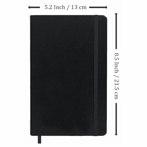 Image of Classic Black PU Leather Notebook Journal for Men and Women, Premium Ruled /Lined Hardcover Diary with Integrated Elastic Band Closure and Ribbon