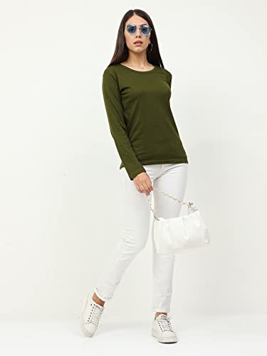 Image of FLEXIMAA Women's Cotton Plain Round Neck Full Sleeve T-Shirt