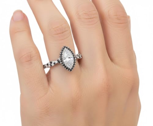 Image of Choose Your Gemstone Twisted Marquise Diamond CZ Halo Ring 925 Sterling Silver Marquise Shape Halo Engagement Rings Minimal Modern Design Birthday Gift Wedding Gift US Size 4 to 12