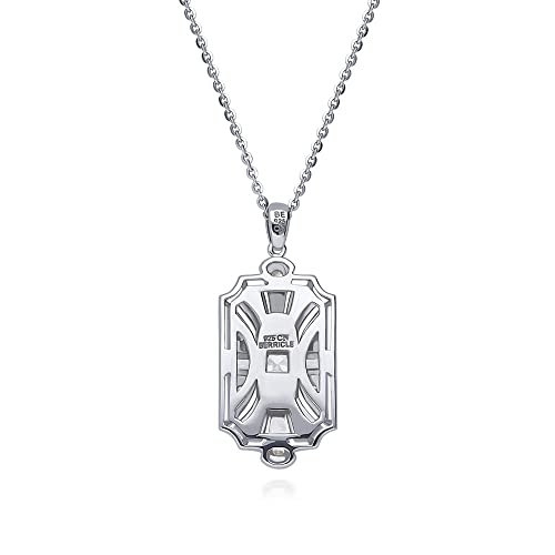 BERRICLE Sterling Silver Vintage Inspired Art Deco Cubic Zirconia CZ Milgrain Pendant Necklace for Women, Rhodium Plated 18 inch4