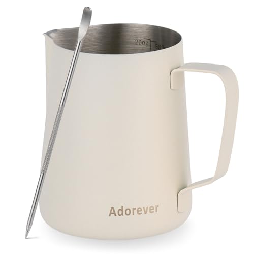 Image of Milk Frothing Pitcher, 600ml /20oz Steaming Pitchers Stainless Steel Milk Coffee Cappuccino Latte Art Barista Steam Pitchers Milk Jug Cup with Decorating Art Pen, Matte White