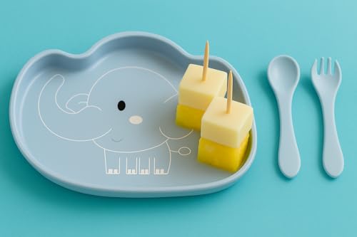 Image of TIGGY & BONNET Elephant 2 Pcs Silicone Baby Feeding Set for Baby Bpa-Free | Microwave Safe, Anti-Slip Base | Tableware Kit for Babies & Toddlers with Suction Plate & Spoon