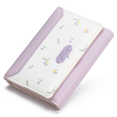 Image of GAEKEAO Small Wallet Women Vegan Leather Girls Cute Wallets Ladies Mini Trifold Card Holder Floral Pattern with ID Window Purse