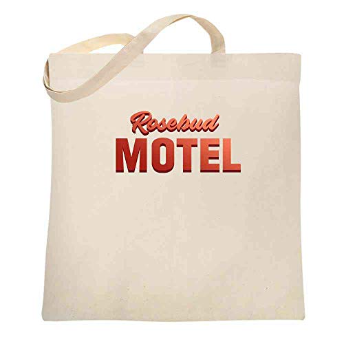 Pop Threads Rosebud Motel Logo Retro Funny Rose Family Natural 15x15 inches Large Canvas Tote Bag