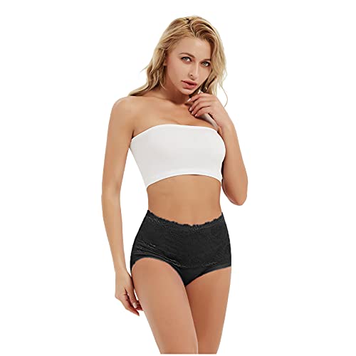 Niceone Women Panties High Waist Tummy Control Cotton Underwear Shapewear Brief Panties Plus Size Full Coverage Stretch Briefs Solid Color Breathable Underpants Black #TOP3
