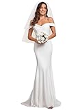 Ever-Pretty Women’s Off Shoulder Mermaid Wedding Dress Sweep Bridal Gown for Bride with Train White US6