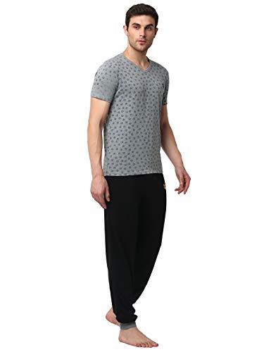 Image of Mack Jonney Men Cotton Blend Relaxed Night Suit Co-Ord Set with V-Neck Half Sleeve T-Shirt and Track Pant-Vj-Mns-Ttp-Group16