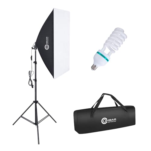 OMBAR Softbox - Set Dotografico per Studio Fotografico, 50 x 70 cm, Professionale, con 135 W, 5500 K, Lampada Diurna E27 e Borsa per il Trasporto per Ritratti da Studio, Foto di Moda