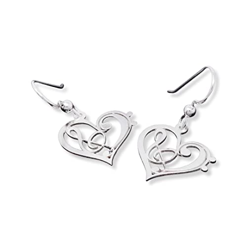 Heart clef G clef bass clef heart earrings silver music