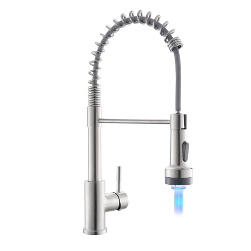 GIMILI Kitchen Faucet with Sprayer Modern Single Handle Pull Down Sprayer BRUSHED NICKEL Kitchen Faucet Pull Down With LED Light