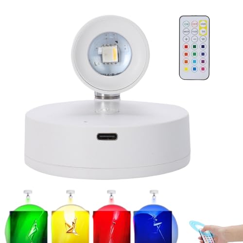Yuecjian Foco LED recargable, iluminación ascendente giratoria con control remoto, iluminación ascendente alimentada por pilas, iluminación ambiental de habitación para modelos, estatuas