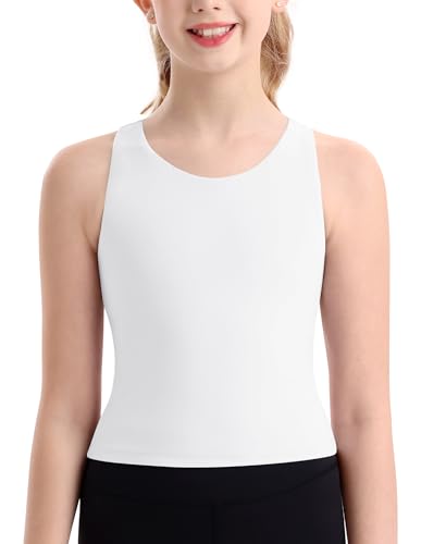 Image of DOCUMO Girls Tank Tops Double Lined Racerback Crop Tops for Kids Sleeveless Workout Tops for Dance, Yoga, Running, Sports