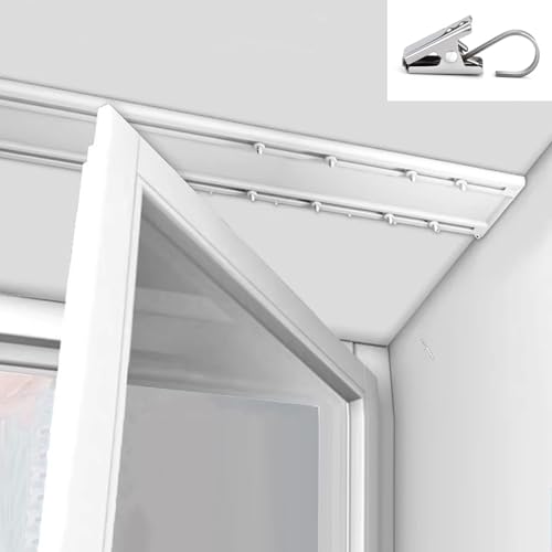 Generico Sistema di binari per Tende, aste per Tende a Doppio Binario UltraSottili con Ganci per divisori a soffitto e finestre a bovindo - 92 Pollici/2,35 m/7,6 Piedi,