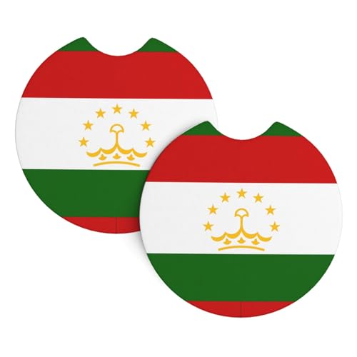 Lot de 2 sous-verres avec drapeau du Tadjikistan pour porte-gobelet de voiture, 6,9 cm, très polyvalents, adaptés aux propriétaires de voitures féminines