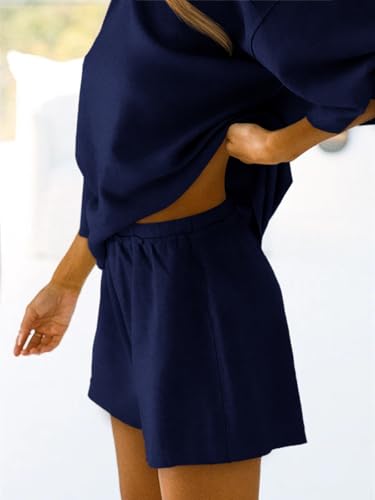 Image of Tankaneo Womens Pajama Sets 3 /4 Sleeve Oversized Tops & Loose Fit Shorts Lounge Set with Pockets Loungewear