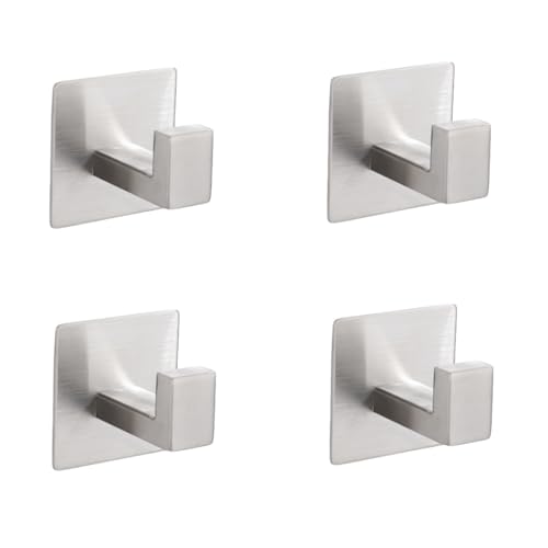 HIRAIDAI Gancho Autoadhesivo De Acero Inoxidable Paquete De 4 Ganchos Metálicos Para Toallas, Ropa Y Sombreros, Para Baño, Para Puerta De Pared, Cuadrados, Sin Clavos, Color Plateado