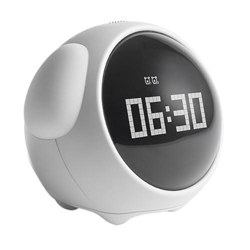 ERINGOGO 字夜光アラームクロック 向け音声制御ナイトライト搭載 充電式デジタル目覚まし時計 調光可能スヌーズ機能付き かわいい表情デザ