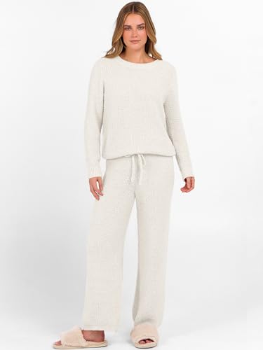 ANRABESS Womens Fuzzy Fleece Lounge Pajama Set 2 Piece Outfits Long Sleeve Top Sweater Pants Loungewear Pj Sets 2025 Fall2