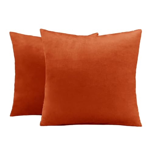 Image of Sienna Matt Velvet Burnt Orange Cushion Covers, Pack of 2 Throw Pillows Cushion Covers for Cushion Inserts Smooth Soft Comfy Cushions Living Room Bedroom, Rust