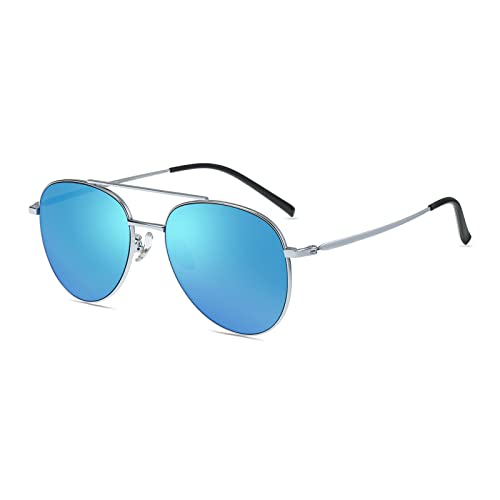 HELES Nearsightedness Myopia Eyeglasses Polarized Ice Blue Mirrored Driving Sunglasses **These are Not Reading Glasses**-Silver Frame||-1.50 Diopters