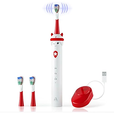 JTF Kids Electric Toothbrush-for Ages 3-12, Rechargeable Electric Toothbrushes, Wireless Fast Charge & Long Battery Lasting for 60 Days,with Smart Timer 3 Modes & 2 Kids Size Brush Heads, Red… Cover