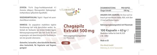 Chaga Vitworld 79,4% Fruchtkörperextrakt 4:1 in Kapseln