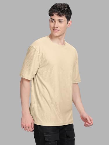 Image of BULLMER Trendy Textured Half Sleeve Oversized Hexagon Waffle Crew Neck Tshirt for Men-Pack of 2