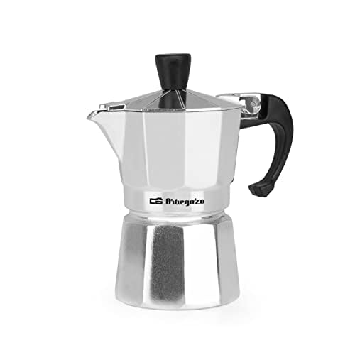 Orbegozo KF 100 - Cafetera italiana de aluminio, 1 taza de capacidad, mango ergonómico, tapón de seguridad, filtro desmontable