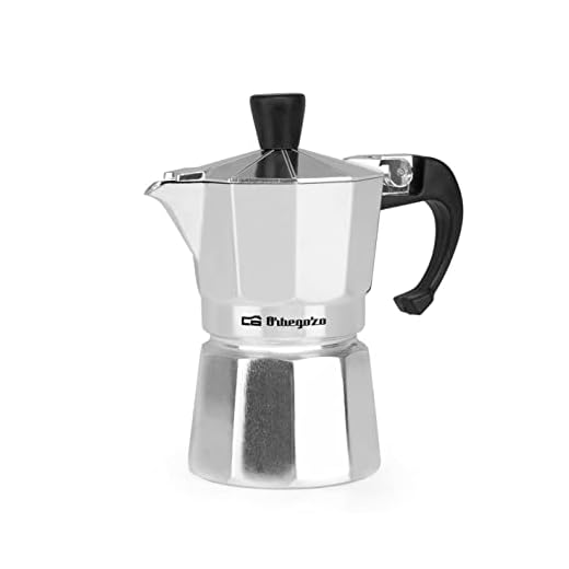 Orbegozo KF 100 - Cafetera italiana de aluminio, 1 taza de capacidad, mango ergonómico, tapón de seguridad, filtro desmontable