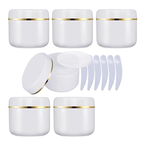 YANCAER 6 Piezas 150 g Blanco Cosméticos Crema tarros, 150 ml de plástico tarros con Borde Oroado de Vacíos Rellenables Loción Máscara Facial Aceites DIY.