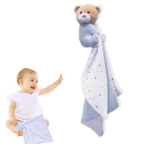 Image of Piyen Baby Security Blanket,blue bear for Babies,10in Soft Baby Lovey Blanket,newborn Snuggle Toy Bear Stuffed Animals Blankie, Baby Boy Gifts for Infant and Toddle(blue bear) 1pcs