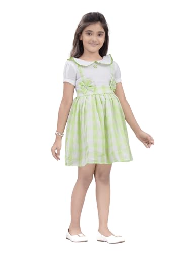 Image of Aarika Girls Green Colour Checks Print Cotton Frock