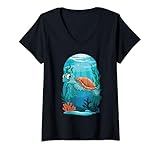 Photo Gallery donna cute sea turtle underwater illustration for ocean lovers maglietta con collo a v Photo Gallery donna cute sea turtle underwater illustration for ocean lovers maglietta con collo a v